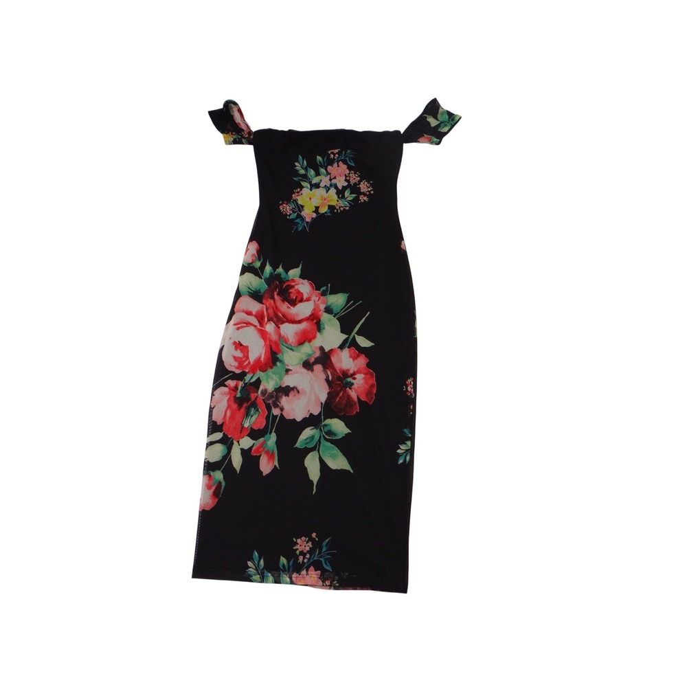 Y2K Charlotte Russe Black Floral Off Shoulder Midi Dress Size XS